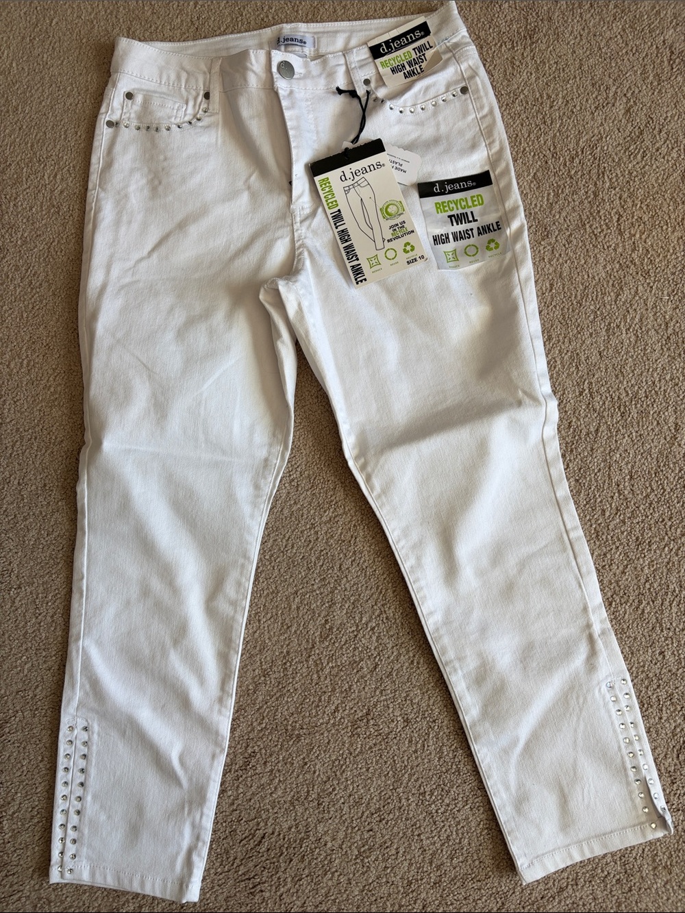 d. jeans White High Waist Ankle Jeans with Stud Detail